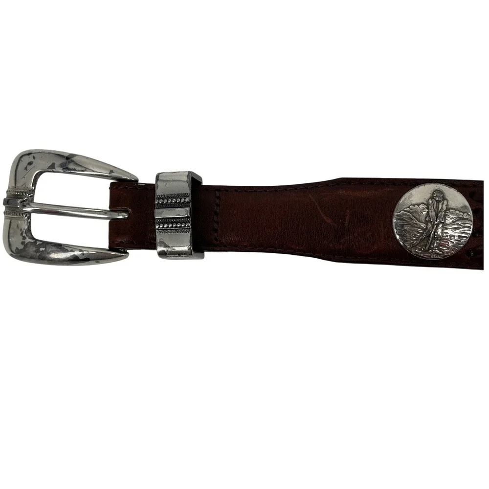 Brighton Onyx Golf Belt Mens 40 Brown Leather Braided Player Concho Vintage 1998